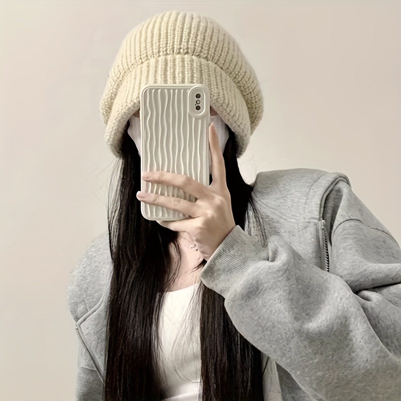 Solid Color Slouchy Beanie With Brim Trendy Coldproof Skull Cap Lightweight Elastic Warm Beanies For Women Autumn & Winter
