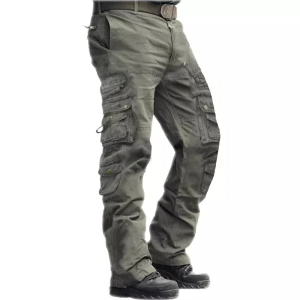 Mens Multi-Pocket Vintage Washed Cotton Washed Multi-Pocket Tactical Pants
