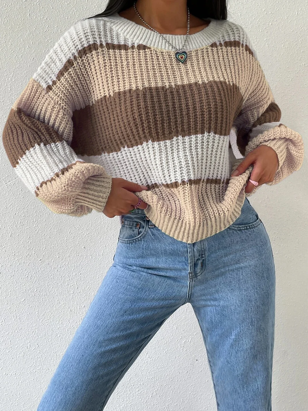 Nigikala Nigikala And Winter Long-Sleeved Jacket Sweater Casual Loose Lazy Wind Knitting Top Woman