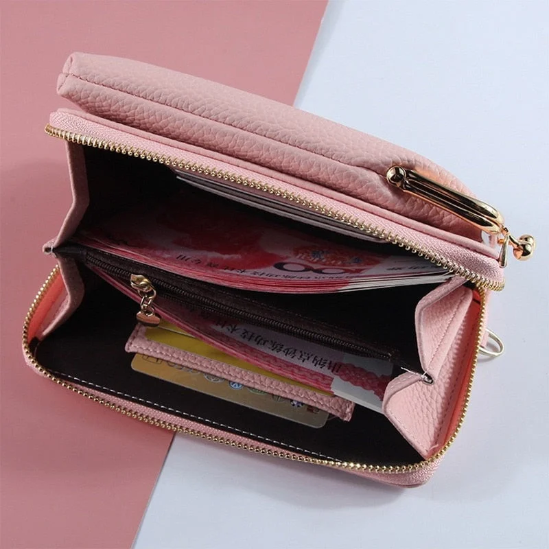 Brand Crossbody Bags Touch Screen Cell Phone Purse Bag Smartphone Wallet Metal Leather Shoulder Strap Handbag Women Bag