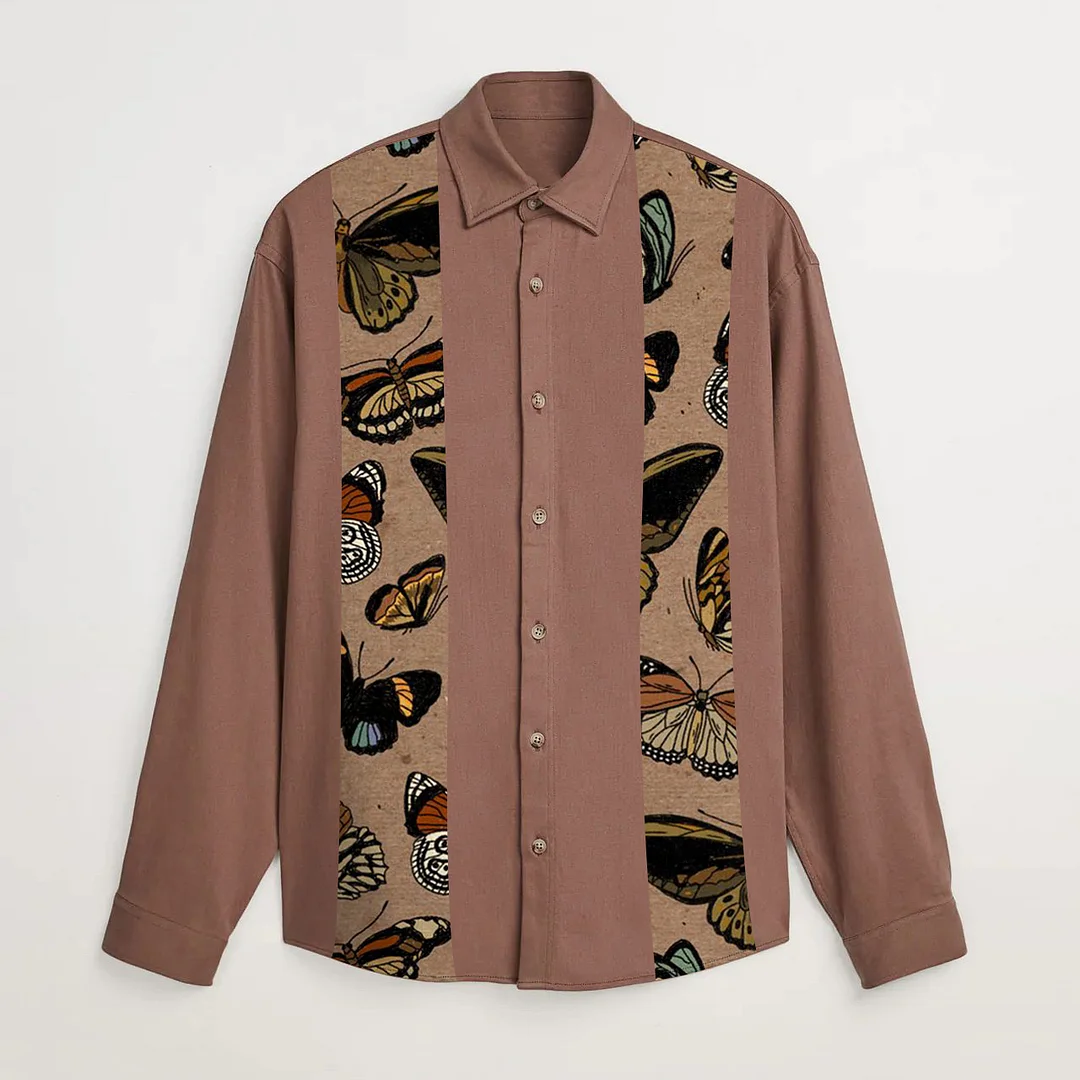 Patchwork print retro long-sleeved shirt