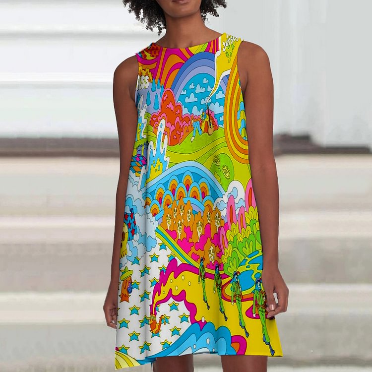 Hippie Kontrast Print Mini Kleid