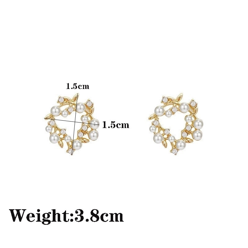 1 Piece IG Style Geometric Flower Inlay Alloy Artificial Pearls Ear Studs