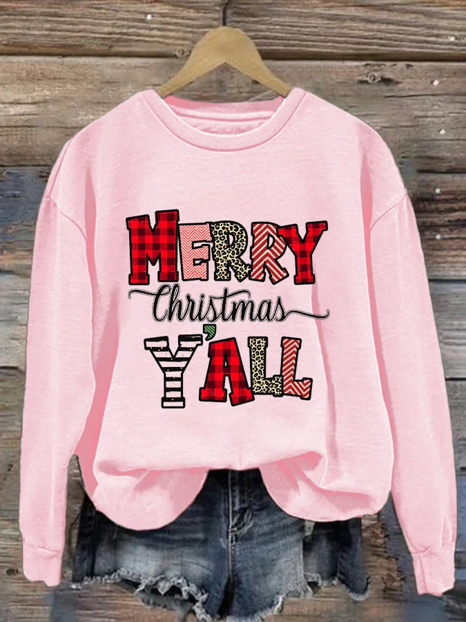 Women'S Merry Christmas Y’all Print Crew Neck Sweatshirt