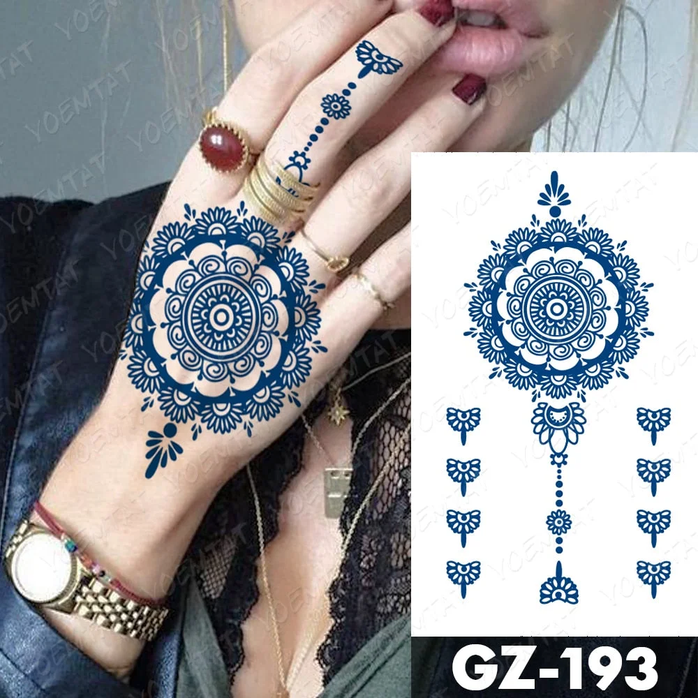 Juice Lasting Waterproof Temporary Tattoo Stickers Lotus Totem Flower Mandala Flash Tattoos Ink Fatima Hand Body Art Fake Tatto