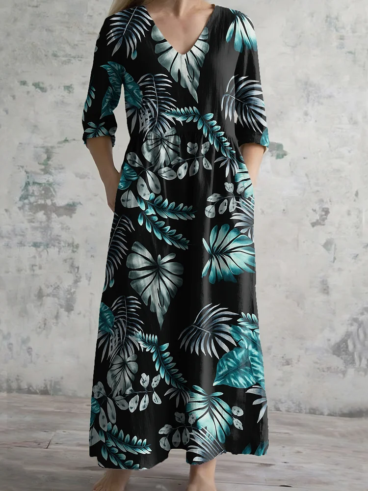 Women's V-neck Floral Print Cotton Dress