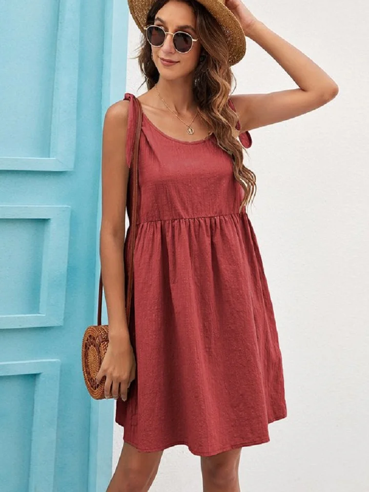 Casual Bandage Cotton and Linen Dress Linen | EGEMISS