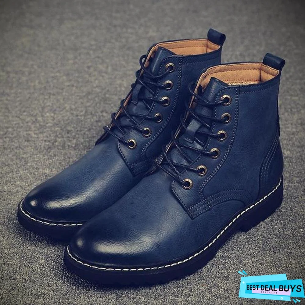 Men Genuine Leather Winter Snow Fashion Boots Pointed Toe Mid-Calf Boots For Men Ankle Non-Slip Shoes