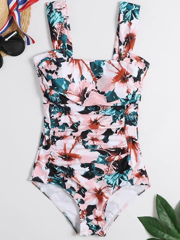 Floral Print Ruffled One Piece Swimwear