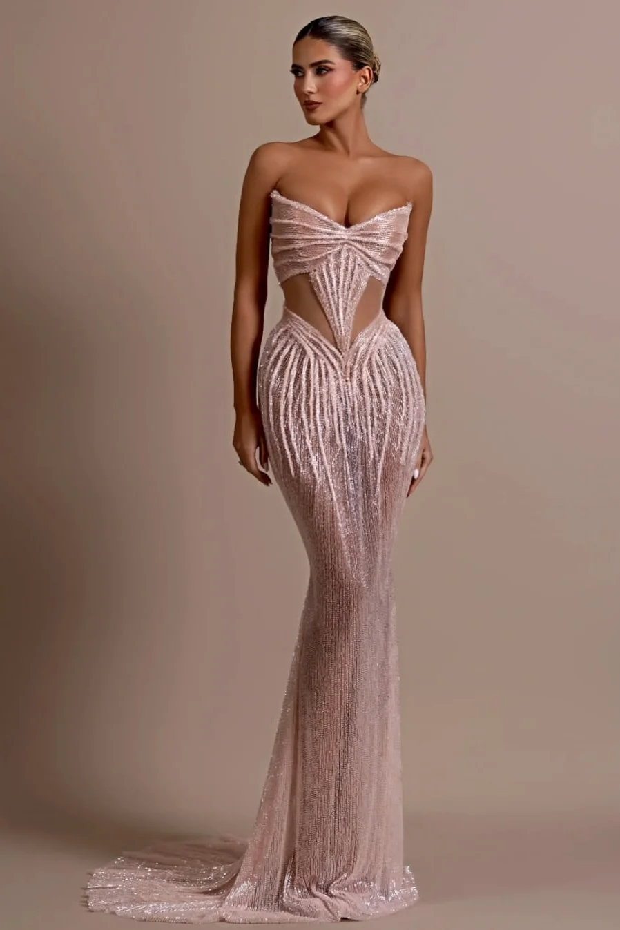 Daisda Sexy Sleeveless V-Neck Mermaid Prom Dress With Beads