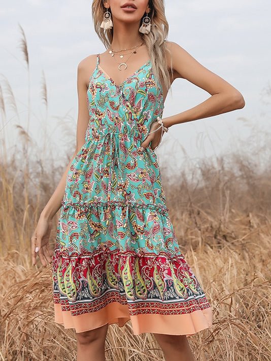 Women's Cute Floral Printed V-neck Camisole Mini Dress
