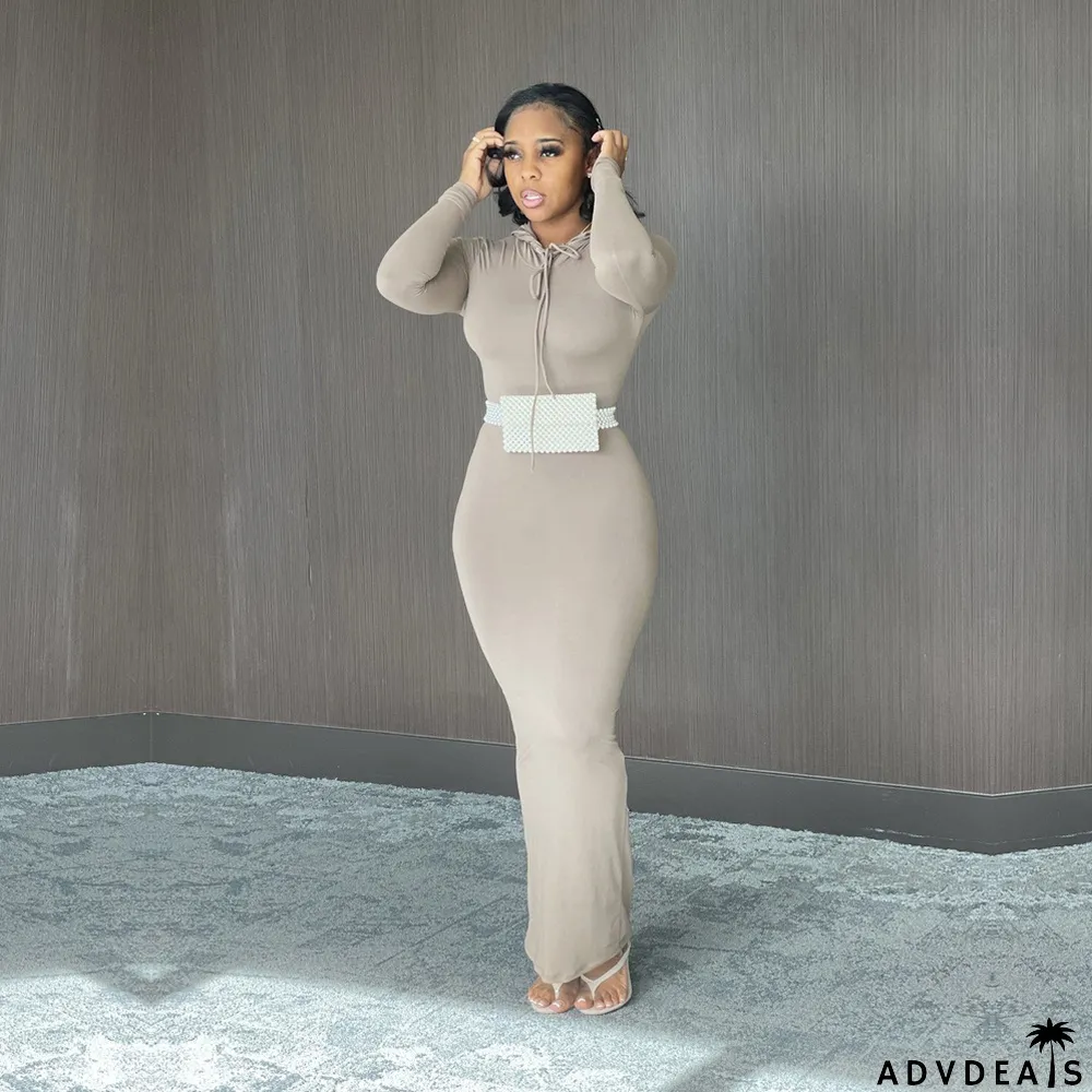 Pure Color High Stretch Warm Hooded Dress