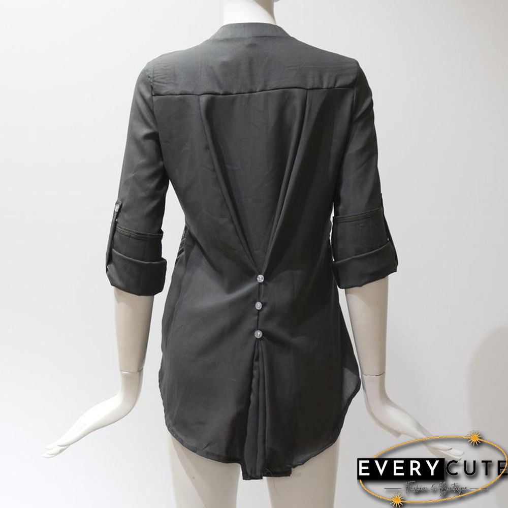 Lace Chiffon Blouses Shirts Women Casual Long Sleeve Tops Plus Size Blouses