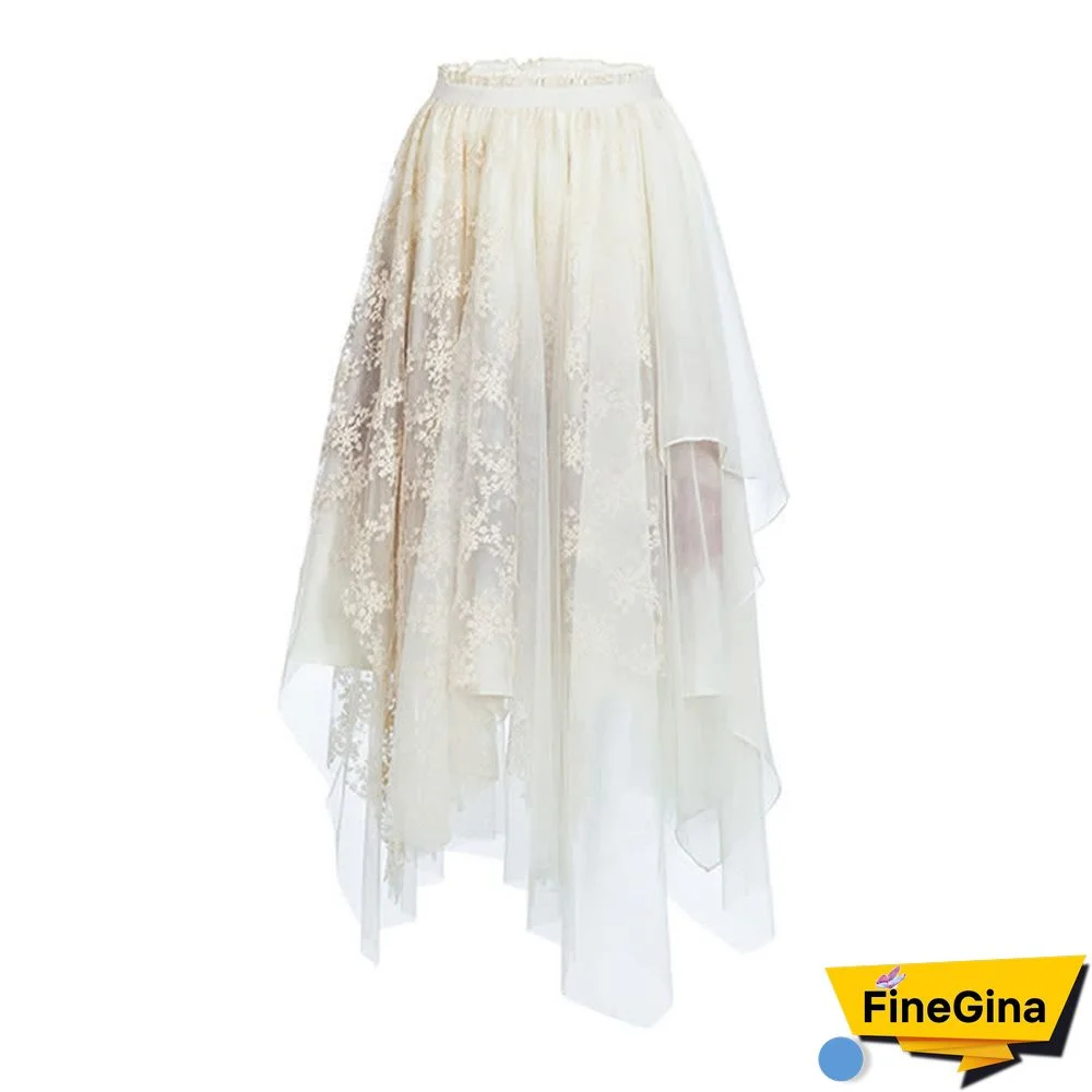 Irregular Floral Embroidery Lace Tulle Skirt