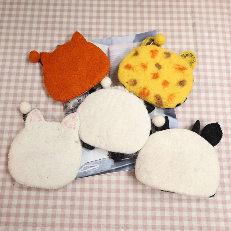 Unisex Animal Cartoon Wool Felt Zipper Coin Purses