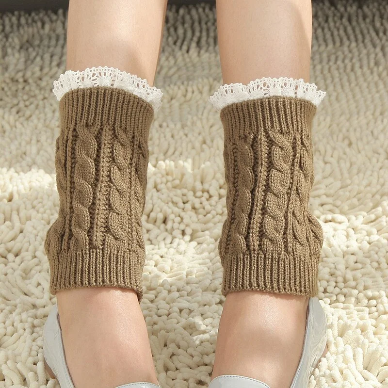Leg Warmers Women Lace Crochet Knitting Sweet Kawaii Cute Womens Twist Warm Soft Leisure Casual Elegant Korean Style Elasticity