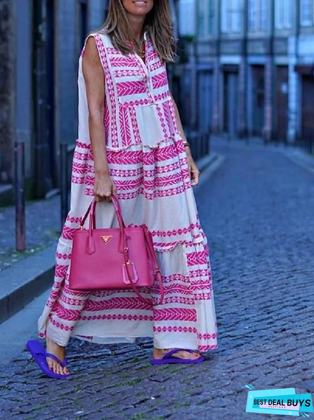 Women's Shift Dress Maxi Long Dress Sleeveless Print Fall Spring Vintage Red