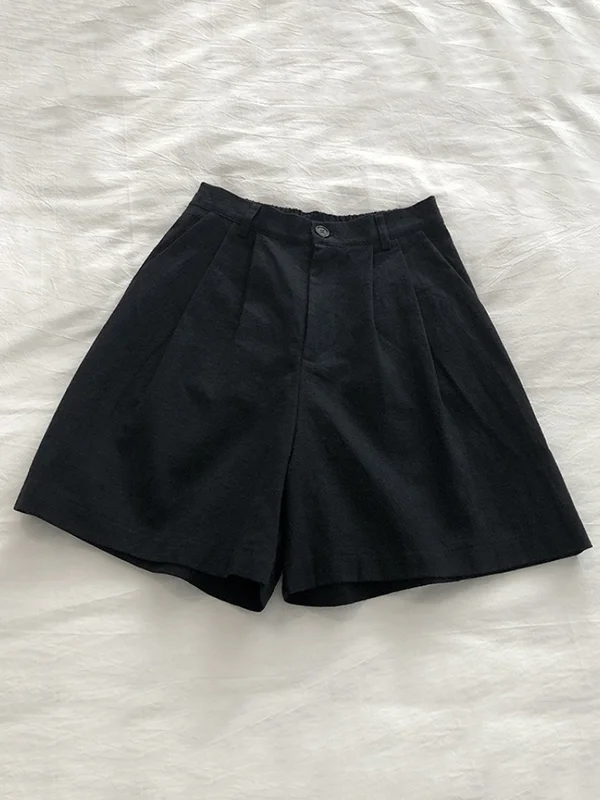 Loose Wide Leg Elasticity Pleated Solid Color Shorts