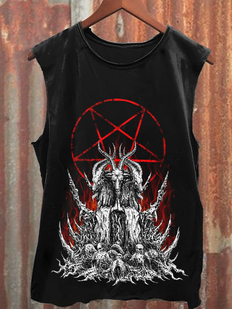 Unisex Skull Satan Baphomet Goat Satan Pentagram Flame Vest / Rvogue / Rvogue