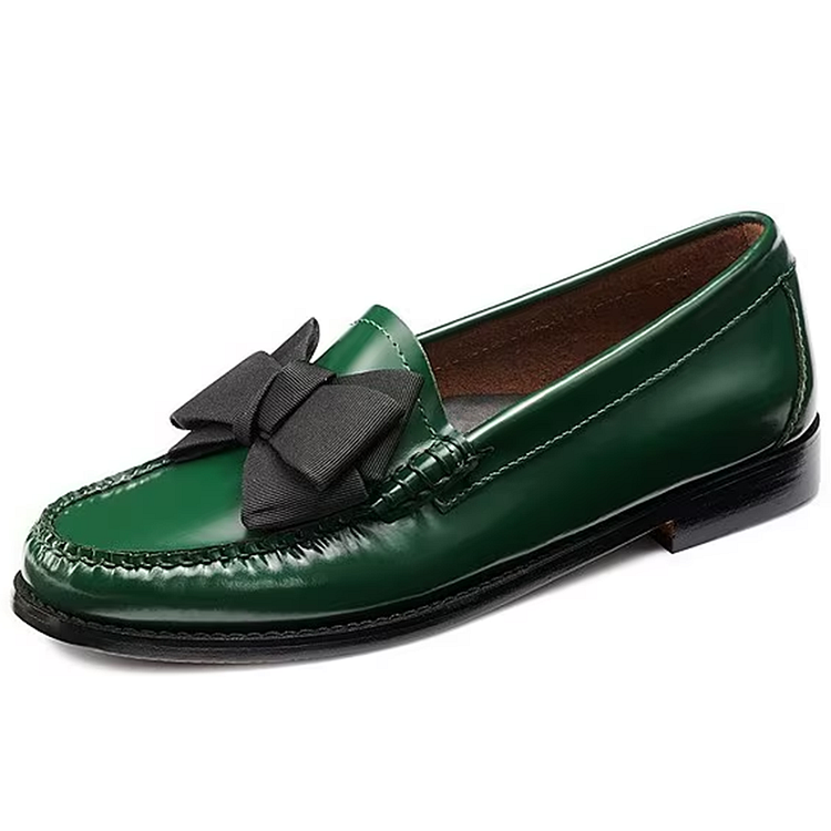 Mocassins verts avec détail nœud noir Flusfy