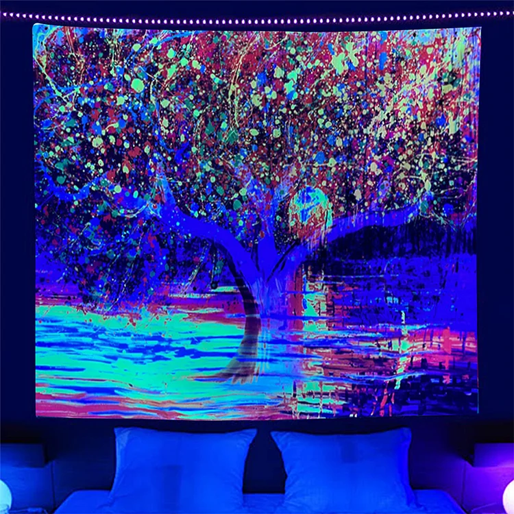 Tree Fluorescent Tapestry Wall Hanging Carpet Luminous Background Glow Mat