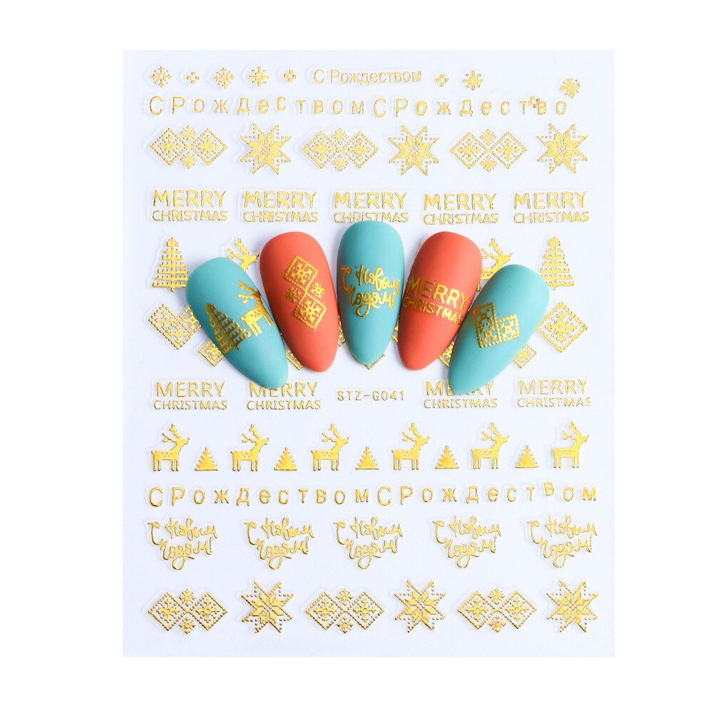 Nail Stickers Back Glue Red Gold Christmas English Alphabet Designs Nail Decal Decoration Tips For Beauty Salons