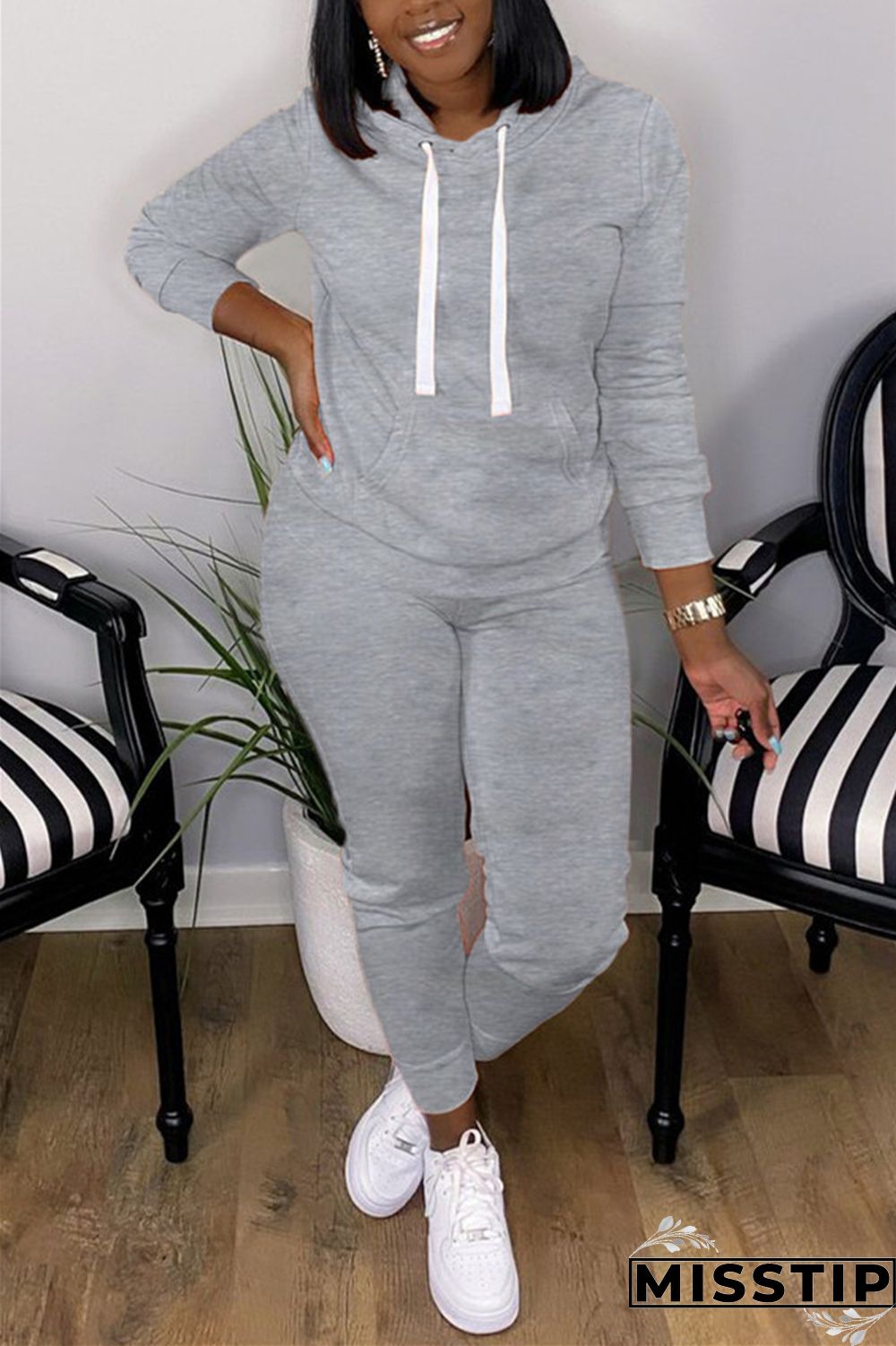 Orange Fashion Casual Long Sleeve Hooded Collar Regular Sleeve Regular Solid Two Pieces
