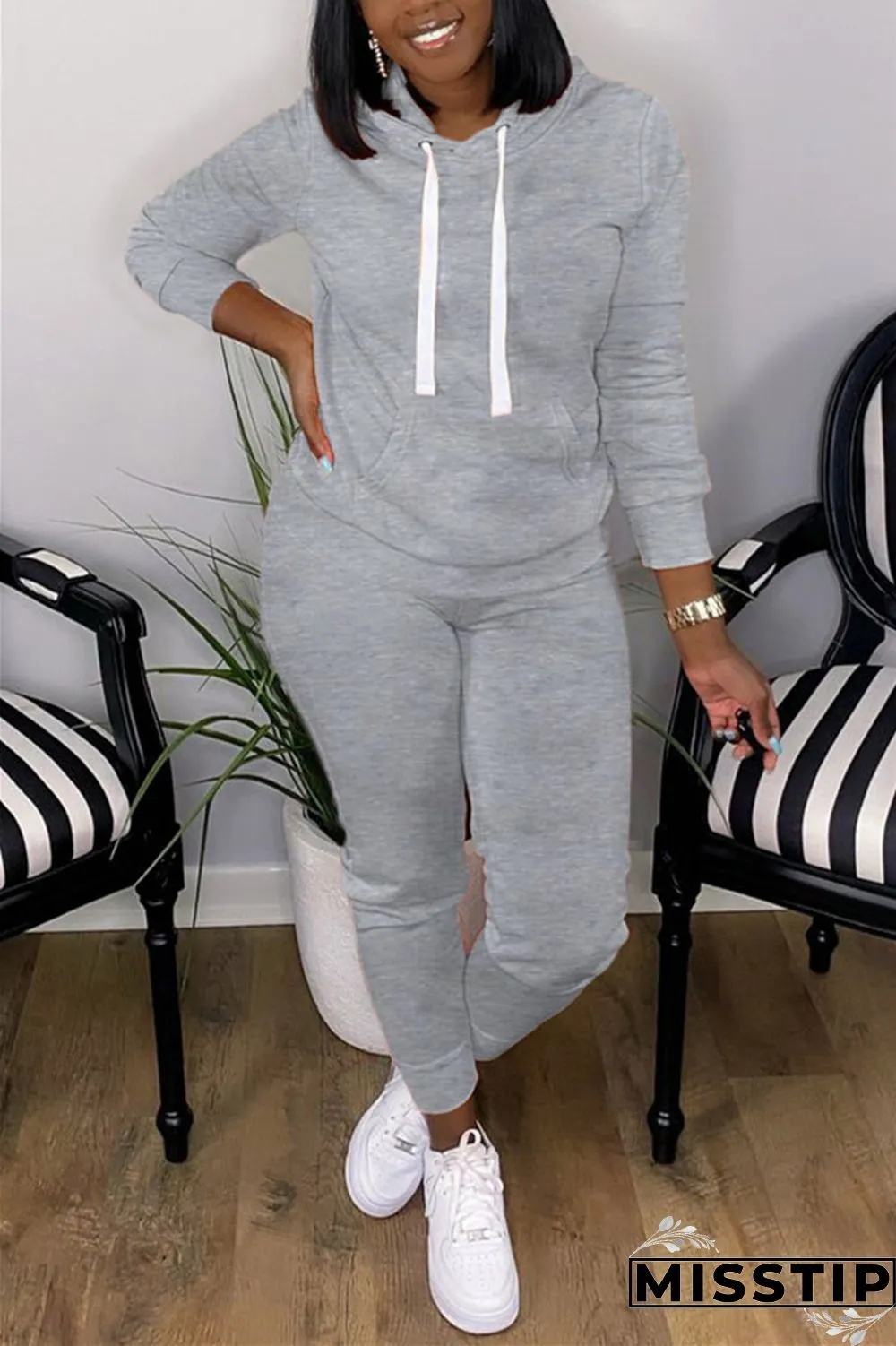 Orange Fashion Casual Long Sleeve Hooded Collar Regular Sleeve Regular Solid Two Pieces