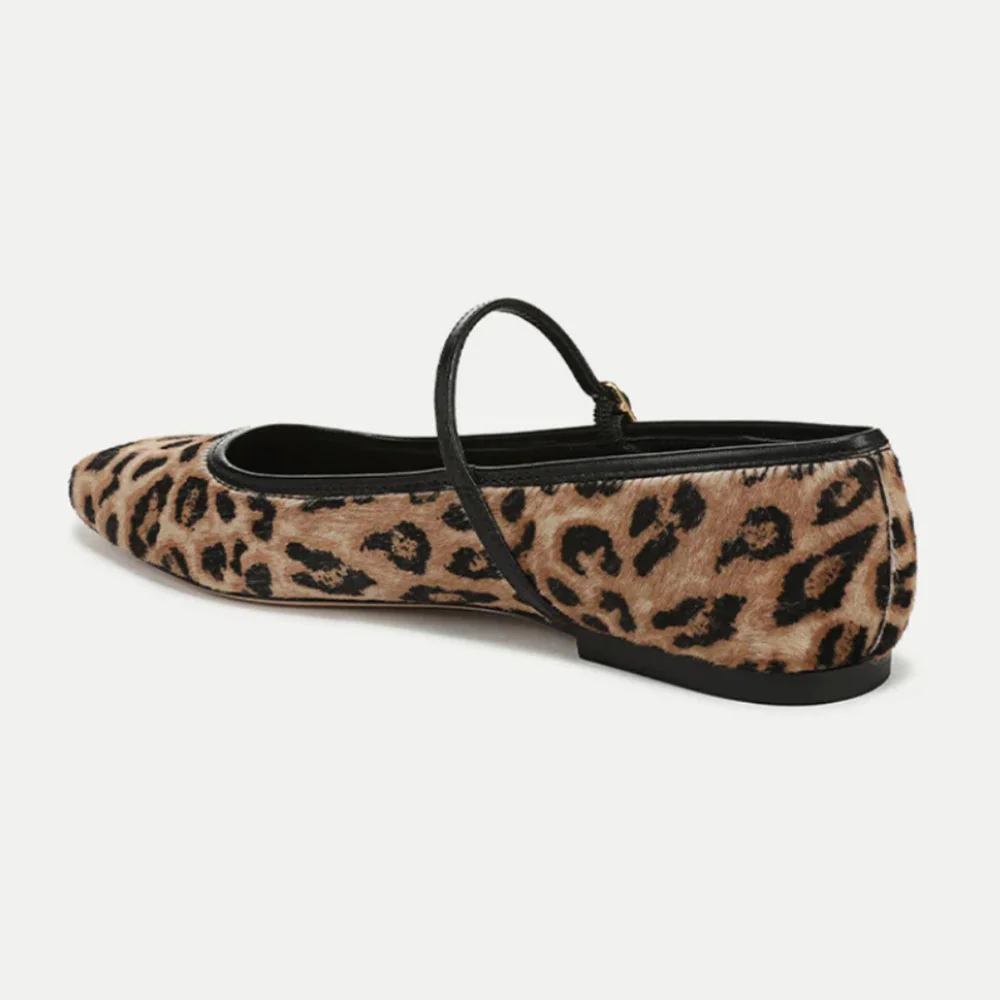 Women's Leopard Print Square Toe Buckled Mary Jane Flats