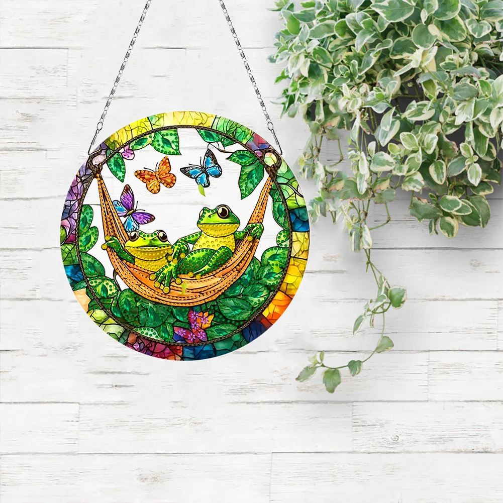 2D Flat DIY Diamond Art Pendant Window Hanging Art for Home Wall Decor (Frog 2)