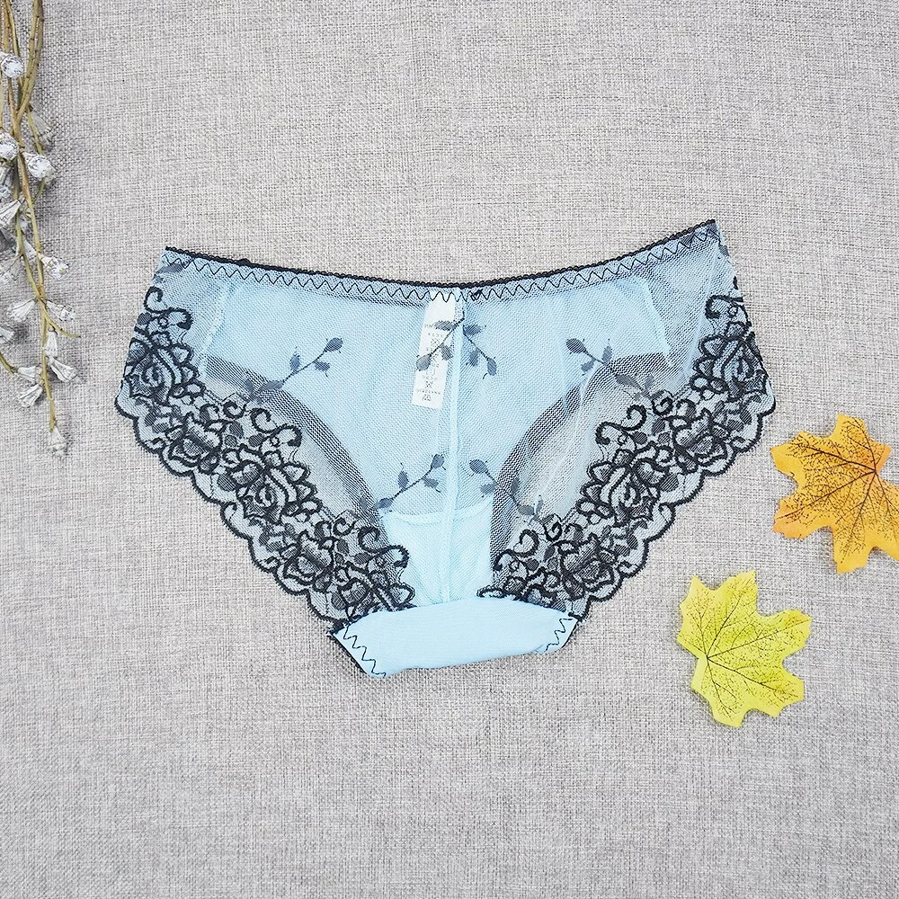 Billionm Embroidery Underwear Erotic Women Panties Lady Lace Sexy Transparent Briefs Mesh Underpants Shorts Panty
