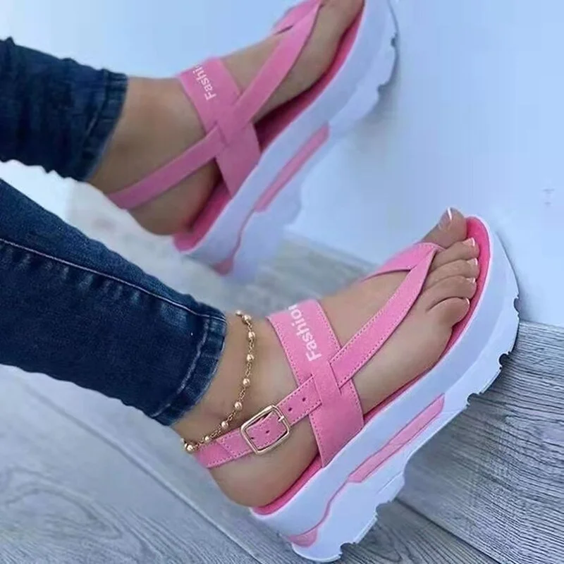 Fashion Clip Toe Platform Sandals Women Strap Buckle Summer Beach Shoes Woman Non-Slip Thick Bottom Wedges Sandalias Mujer 35-43