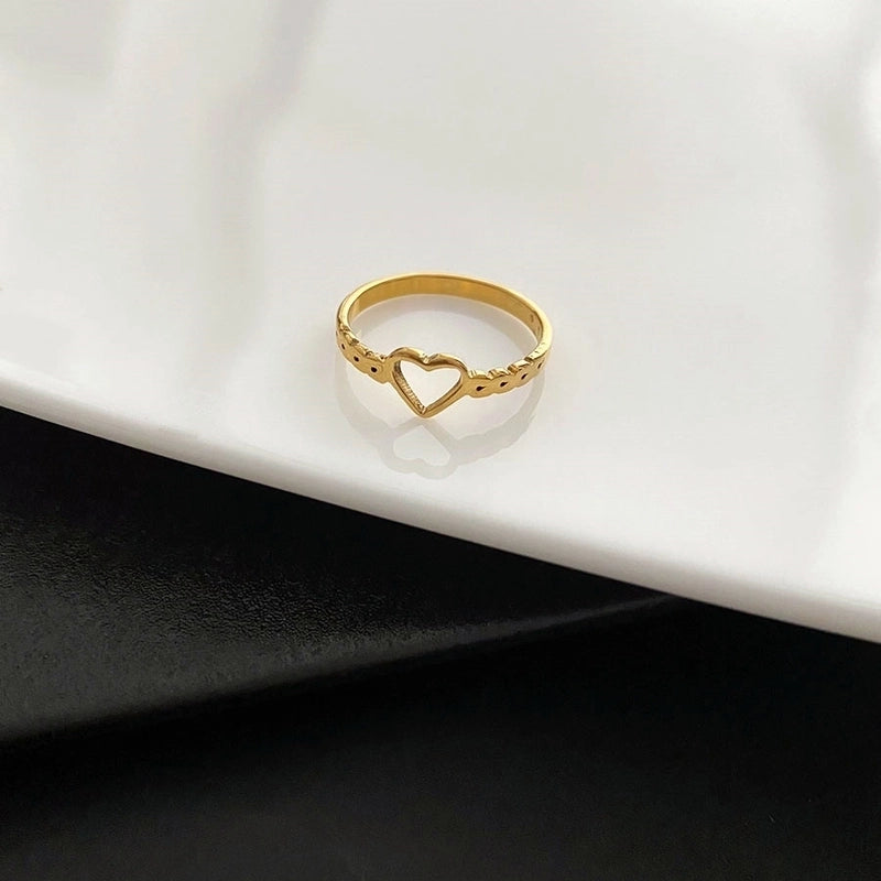INS Style Heart Shape Titanium Steel Titanium Steel 18K Gold Plated Gold Plated Silver Plated Plating Rings