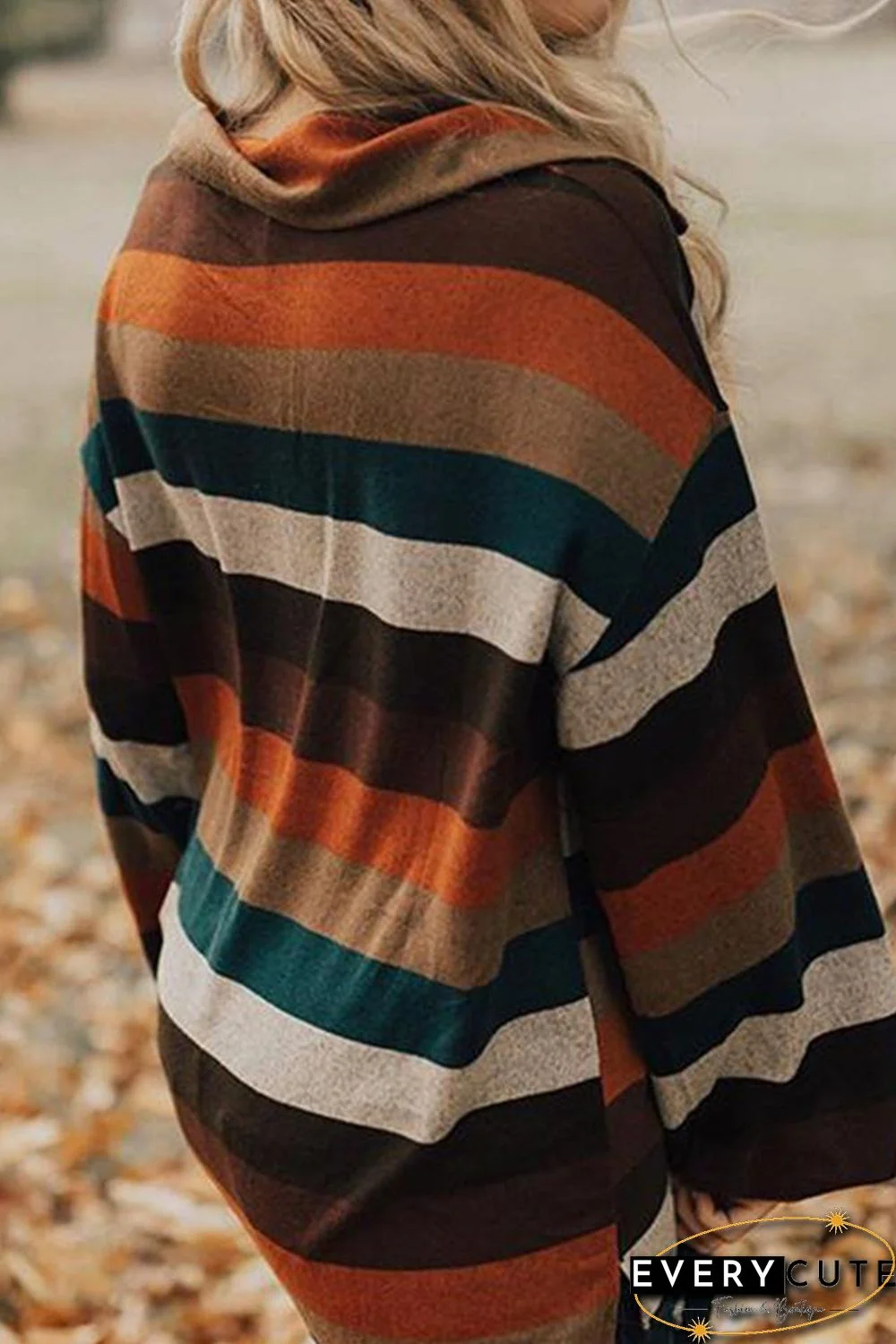 Multicolor Cotton Blend Color Block Casual Sweatshirt