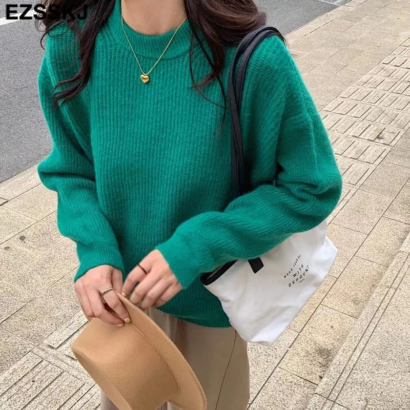casual spring autumn WOOL oversize sweater pullovers Women basic loose O-neck  THICK Sweater female knit jumper
