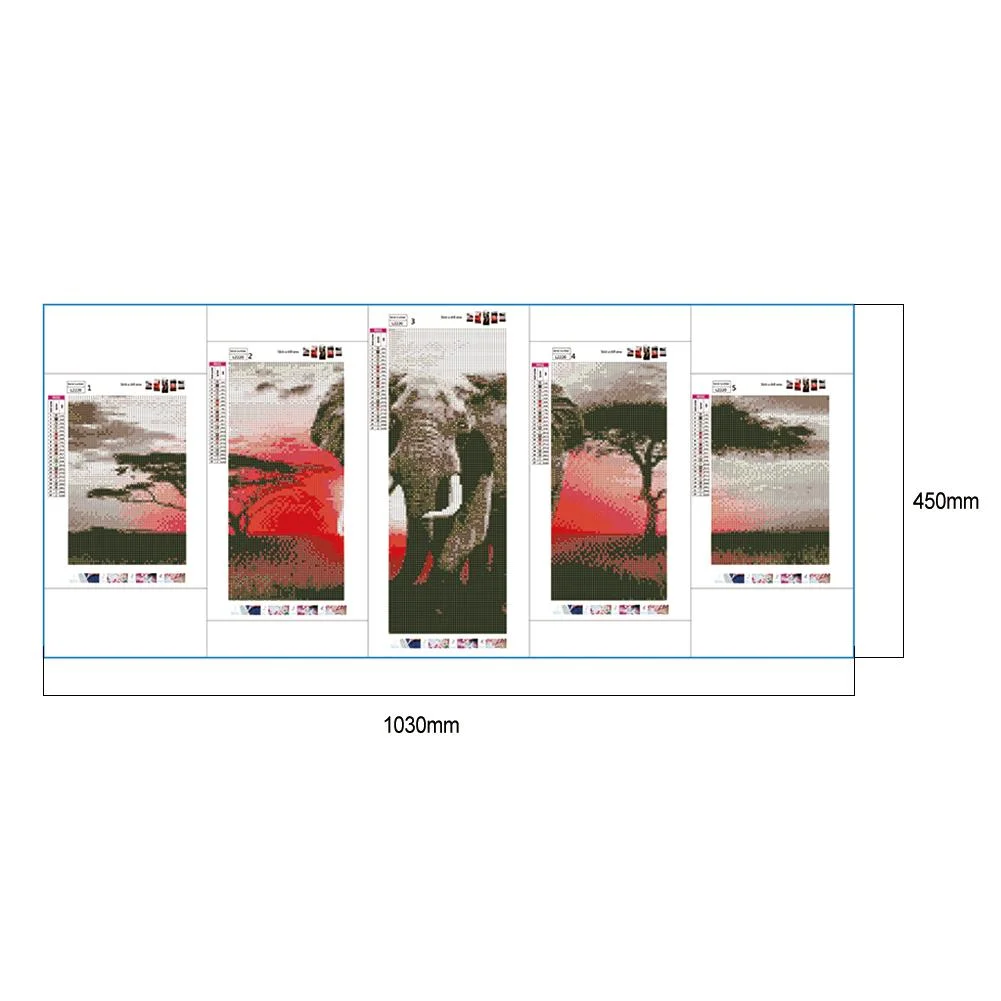 Diamond Painting - Full Round Drill - 5Pcs Elephant (103*45cm)