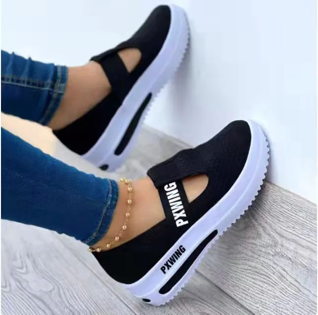 2022 Breathable Mesh Round Toe Platform Sports Shoes Women Size 43 Velcro Wedge Casual Sneakers Women Non Slip Vulcanized Shoes