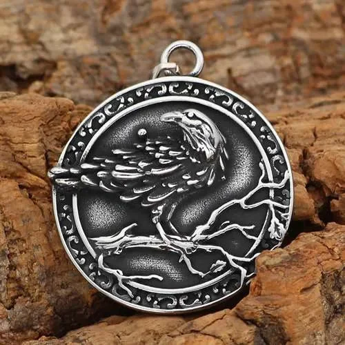 Viking Rune Raven Amulet Stainless Steel Pendant