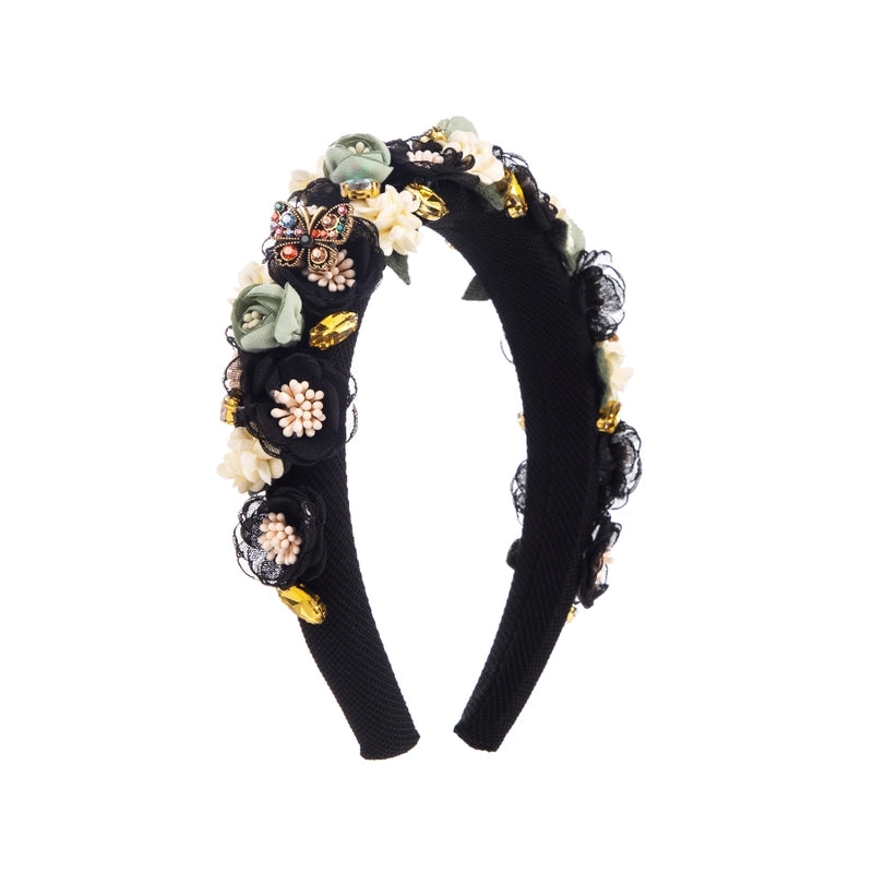 Elegant Romantic Sweet Rose Cloth Inlay Rhinestones Hair Band