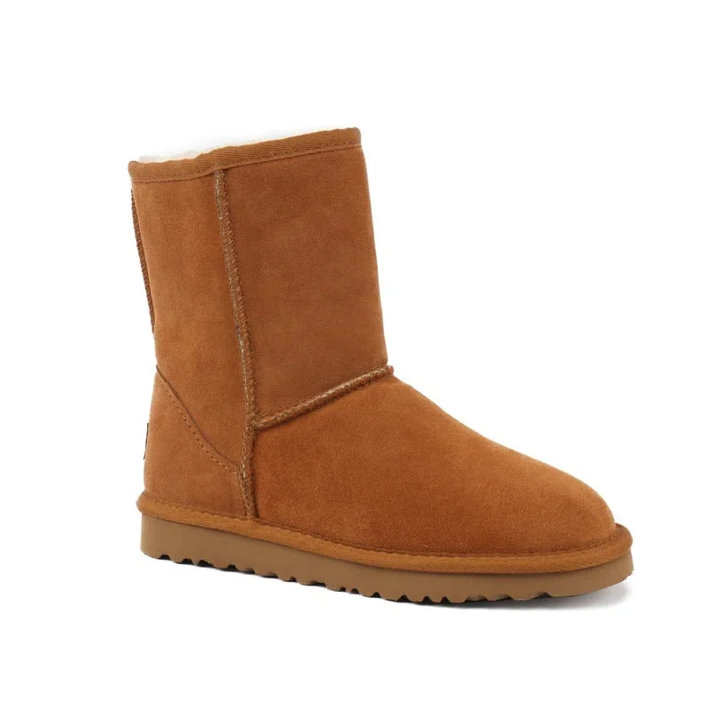 Mid-tube cowhide snow boots with non-slip tendon sole