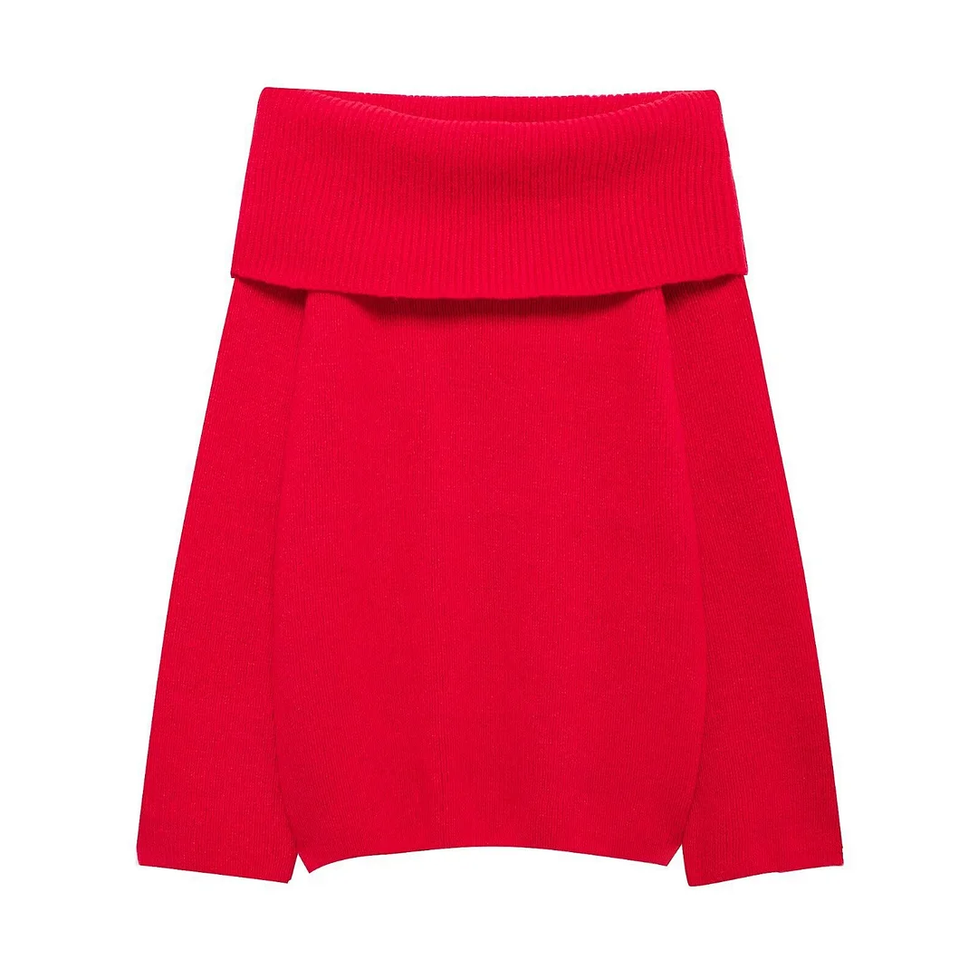 Nigikala Nigikala Women's Clothing New Pure Color Long Sleeve Straight Shoulder Collar Top