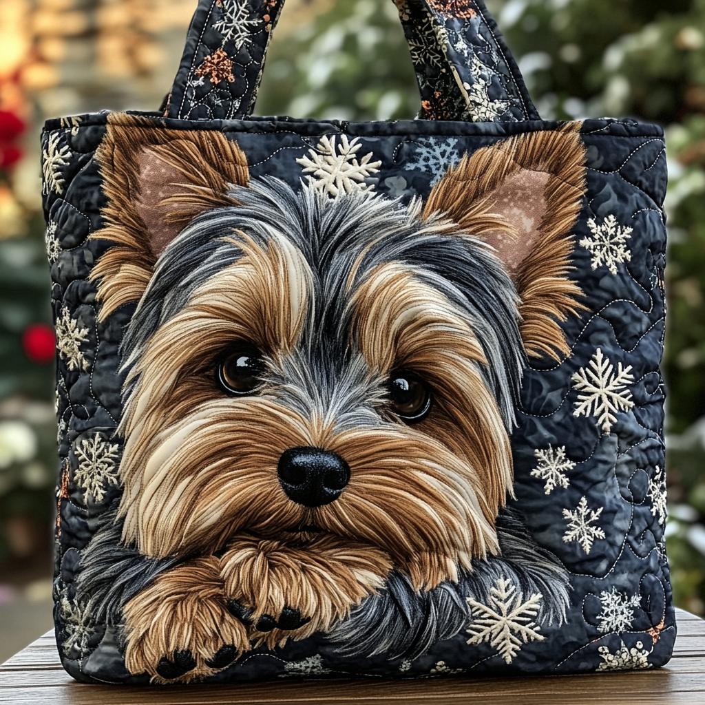 Yorkie Joy Printed Quilted Tote Bag NCU0DK10047