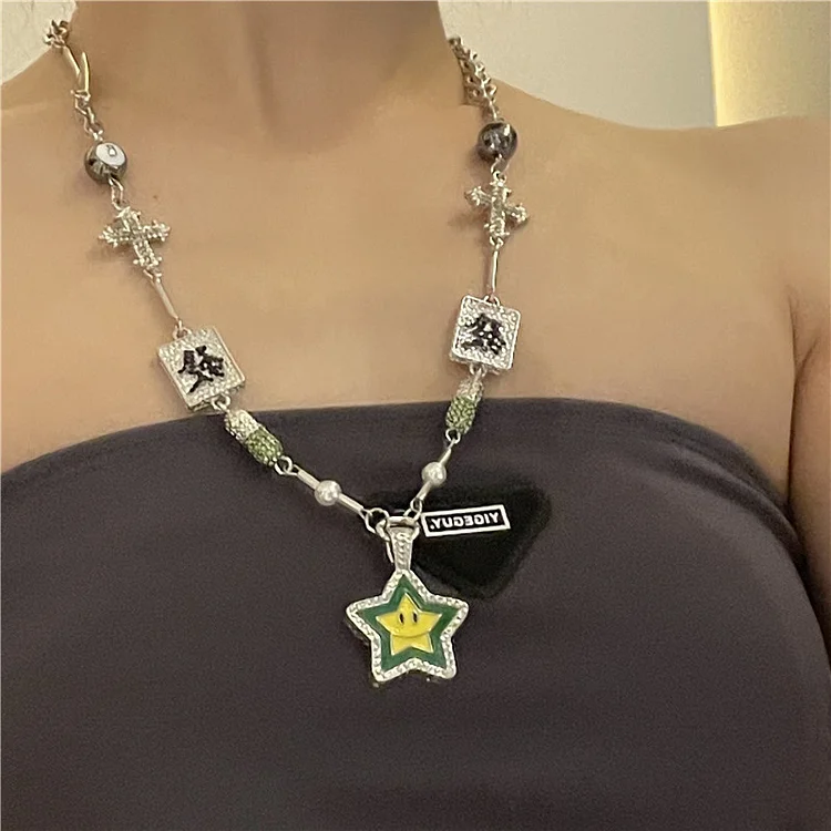 Diamond Star Fortune Cross Lucky Star Necklace KERENTILA