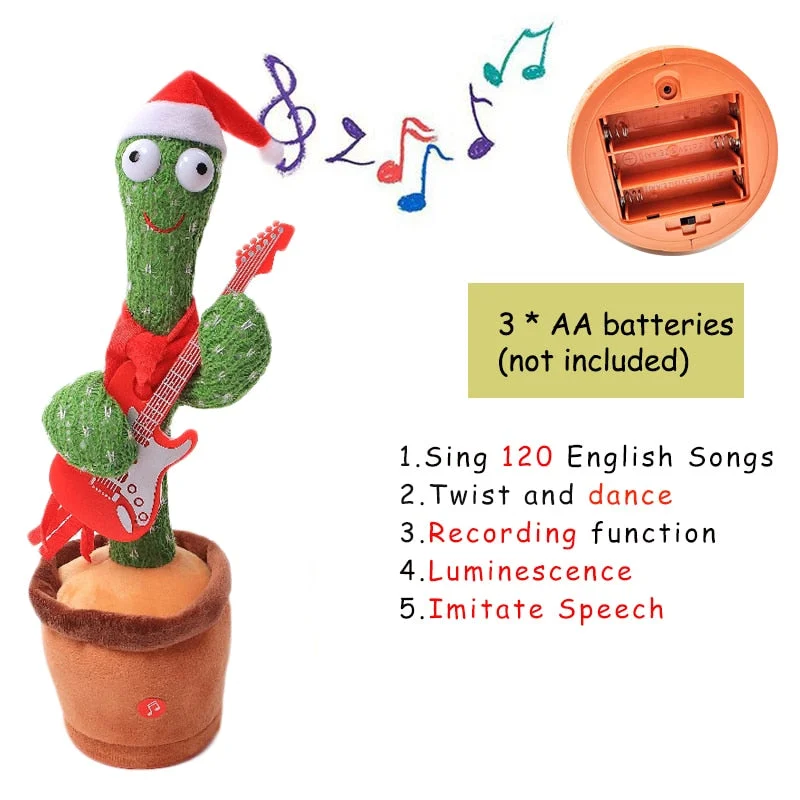 Bluetooth Dancing Cactus Talking Toy Electronic Plush Toys Sing Record Lighten Battery USB Charging Early Education Funny Gift