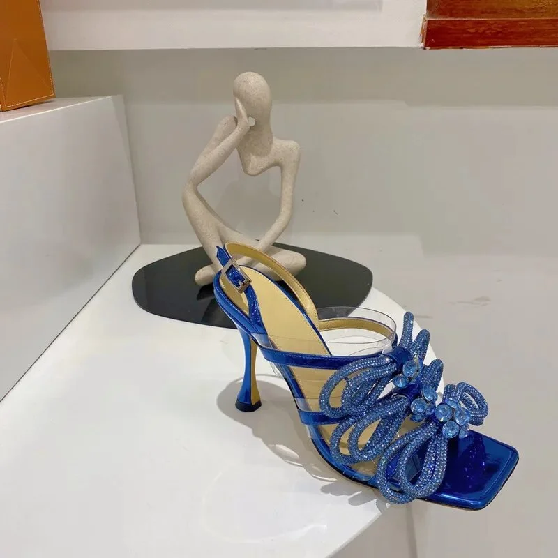 Qengg Bling Crystal Bow Women Sandals Fashion Slingbacks High heels Female Gladiator sandals Mules Summer Wedding Bridal Shoes