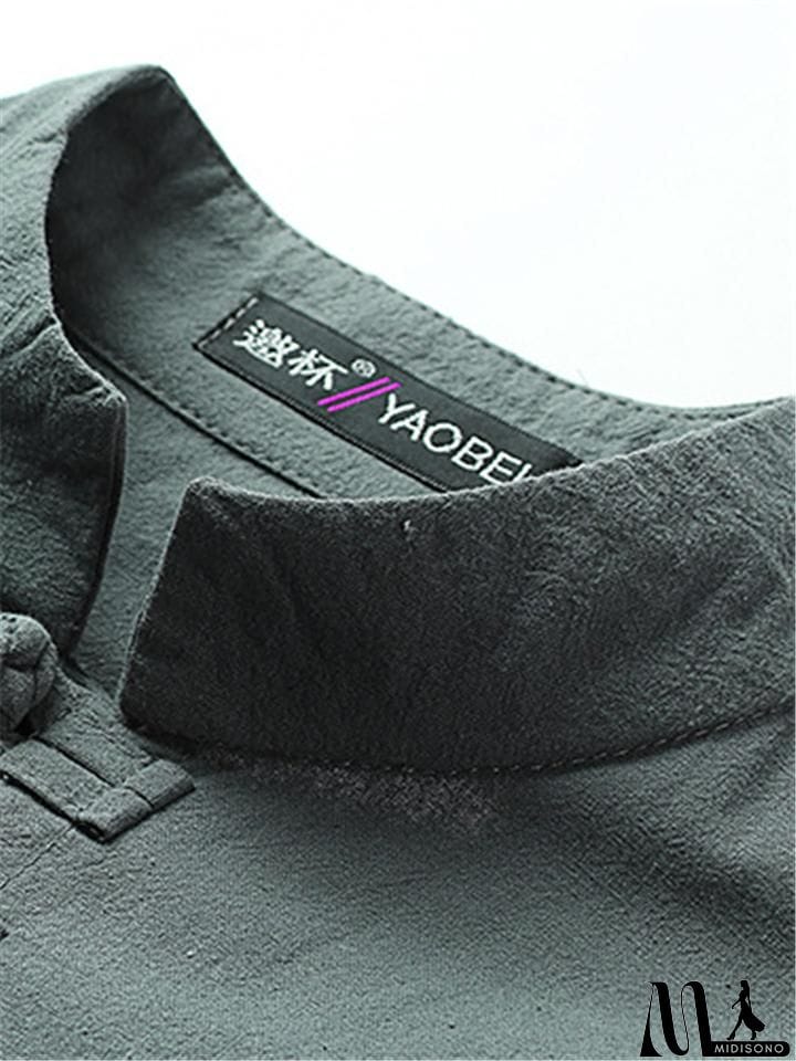 MidiSono - Mens Vintage Stand Collar Solid Color Cotton&Linen Robes