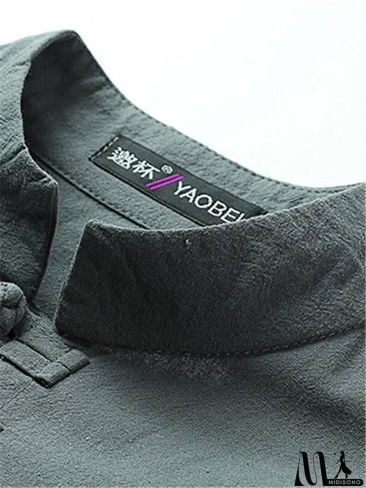 MidiSono - Mens Vintage Stand Collar Solid Color Cotton&Linen Robes
