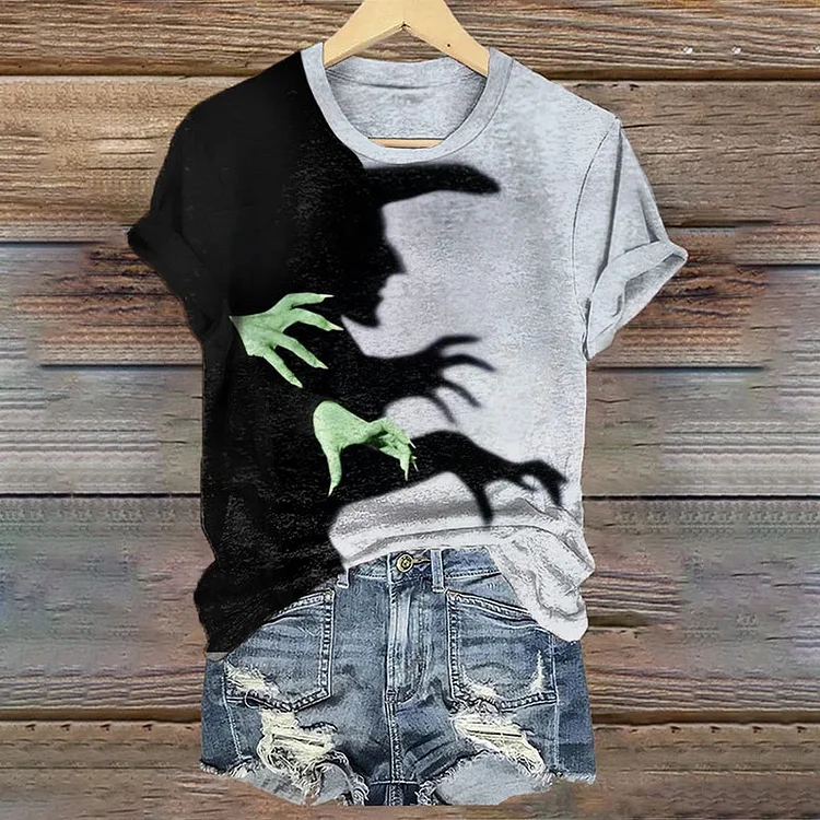 Halloween Witch Shadow Print Casual Tee The Cold Blanket