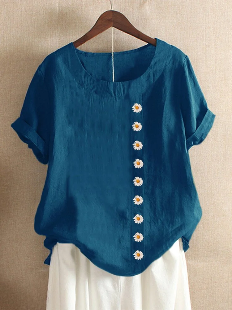 Women's Daisy Round Neck Loose Shirt