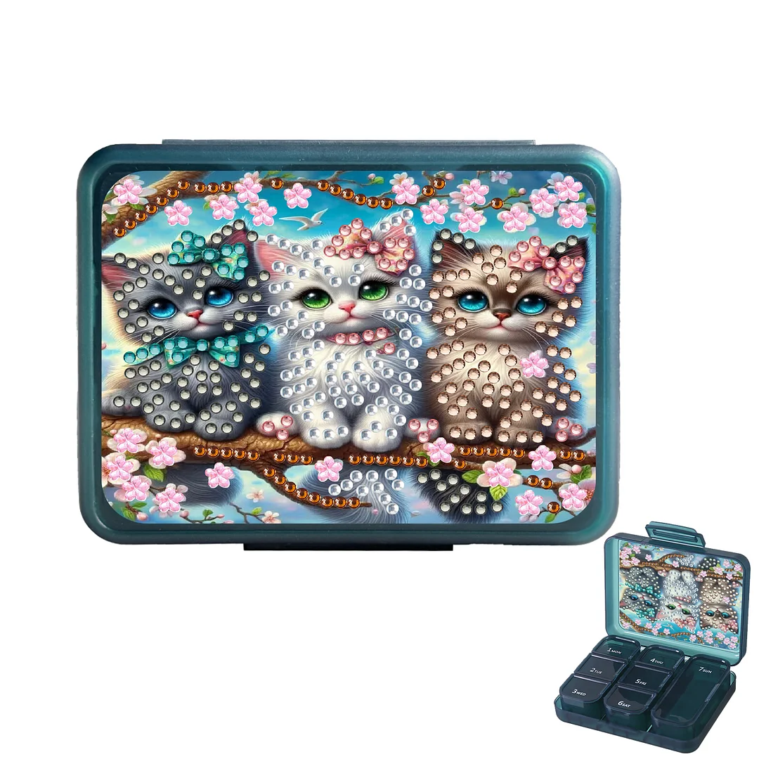 Cat Rhinestones Pill Storage Box Diamond Painting Pill Case for Art Craft